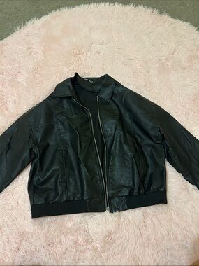 Black Faux Leather Bomber Jacket